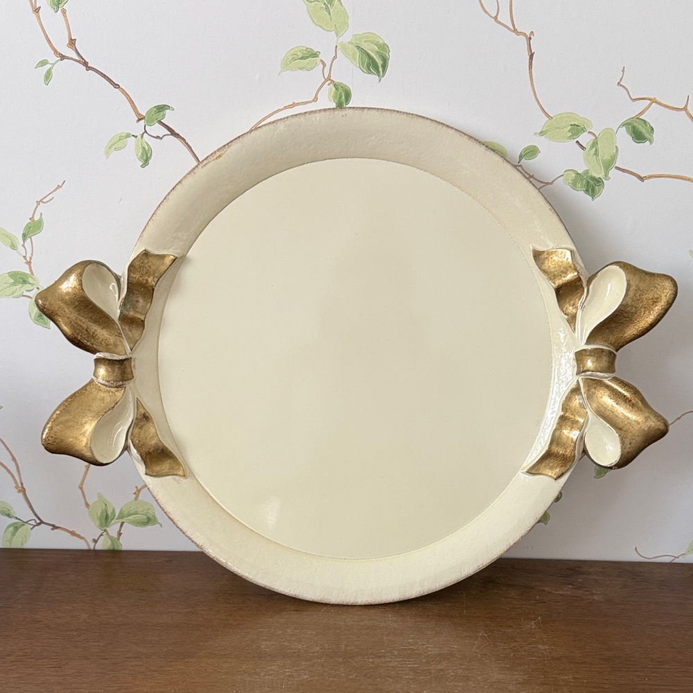 Vintage Italian Hand painted Legno Holz Wood Tray with Bow Handles